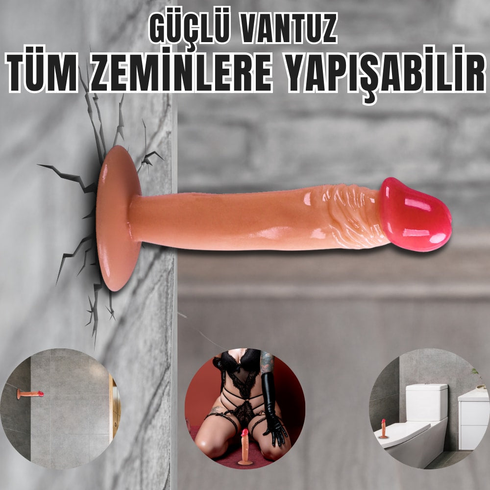 Güçlü Vantuzlu Testissiz Realistik Dildo Anal Vajina Kullanım Gerçekçi Yapay Penis 17x3.6 CM