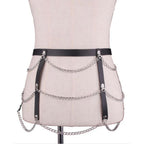 Sens Fantezi İç Giyim Zincirli Alt Üst Sütyen Erotik Takım Deri Fetiş Harness Set - J423