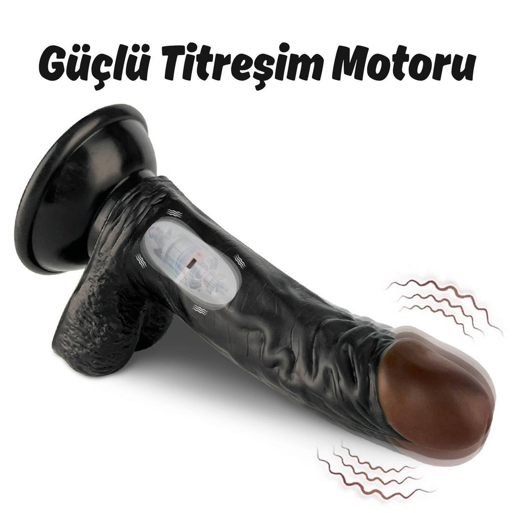 Ryan - Kumandalı Vantuzlu Güçlü Titreşimli Gerçekçi Zenci Yapay Penis Realistik Dokuda Dildo 21 CM