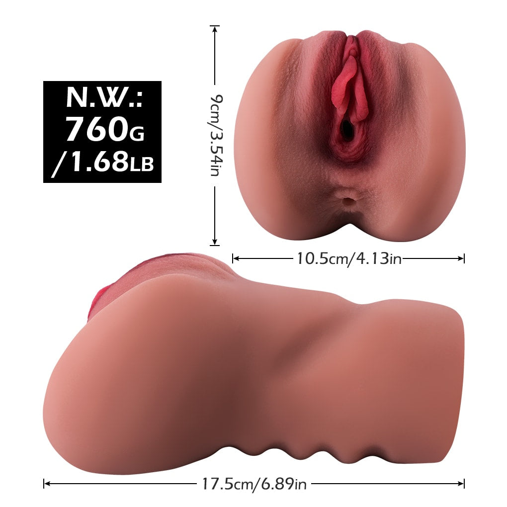 Natasha - Anal Vajina Çift Girişli Cep Boy Titreşimli Suni Vajina Mastürbatör 17.5 CM