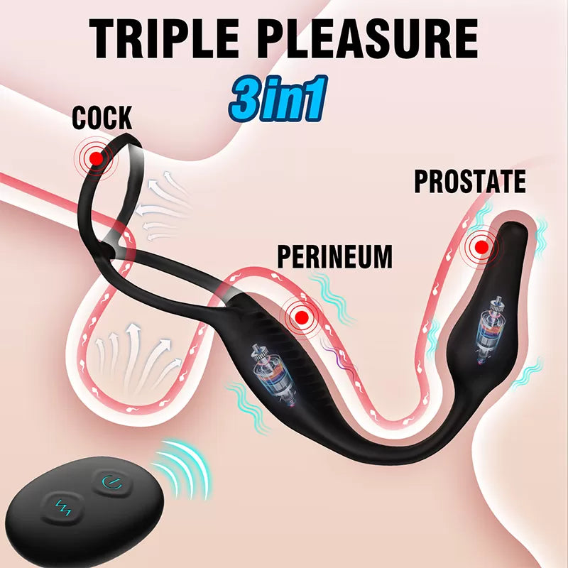 Alan Rct - Şarjlı Kumandalı Testis ve Penis Halkalı Güçlü Titreşimli Aynı Anda Perine ve Prostat Uyarıcı Vibratör