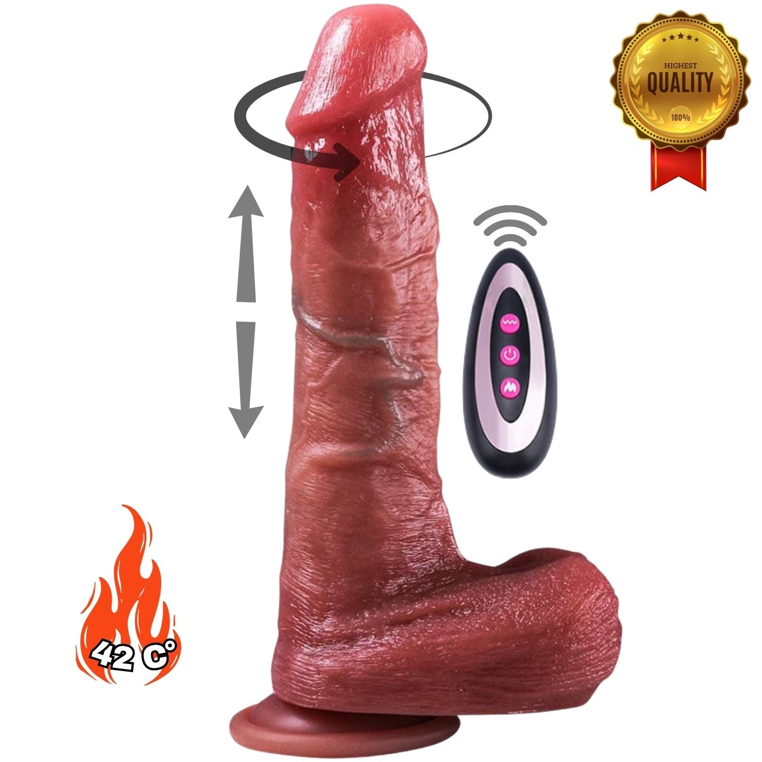Kane - Şarjlı Kumandalı Isıtmalı Titreşimli Gerçekçi Yapay Penis İleri Geri Hareketli ve Rotasyonlu Realistik Dildo 21.5 CM