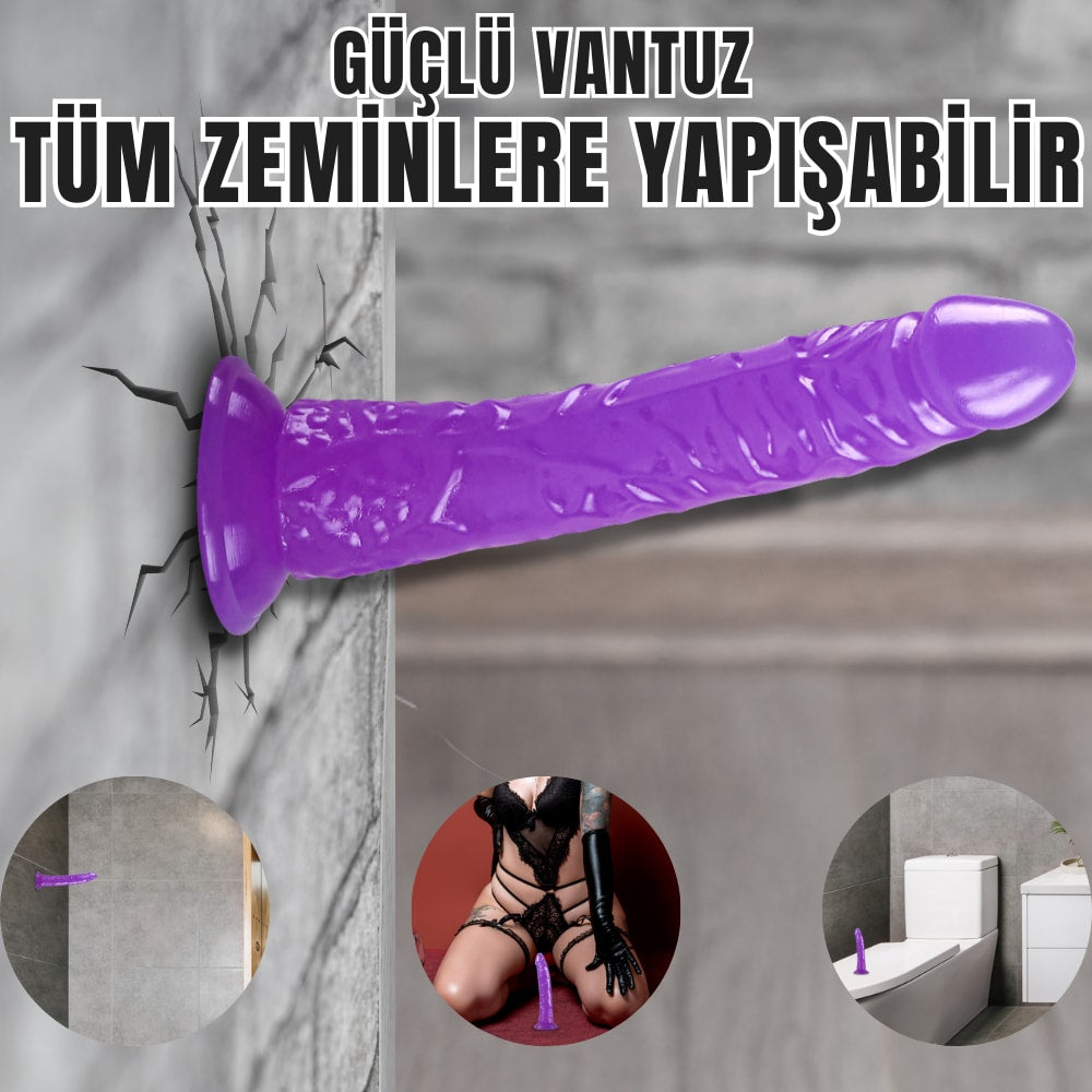 Güçlü Vantuzlu Damarlı Testissiz Realistik Dildo Anal Vajina Kullanım Gerçekçi Yapay Penis 21x3.5 CM