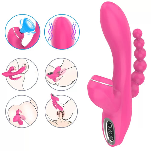 Abel - Şarjlı Triple Anal Beads G Spot ve Klitoris Uyarıcı Güçlü 3 in 1 Emiş Vibratör