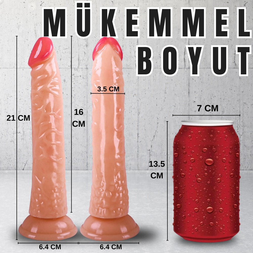 Güçlü Vantuzlu Damarlı Testissiz Realistik Dildo Anal Vajina Kullanım Gerçekçi Yapay Penis 21x3.5 CM