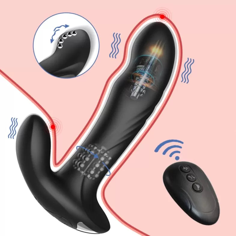 Prostate Massager - Şarjlı Kablosuz Kumandalı Aynı Anda Perine ve Prostat Uyarıcı Hareketli Anal Masaj Vibratörü