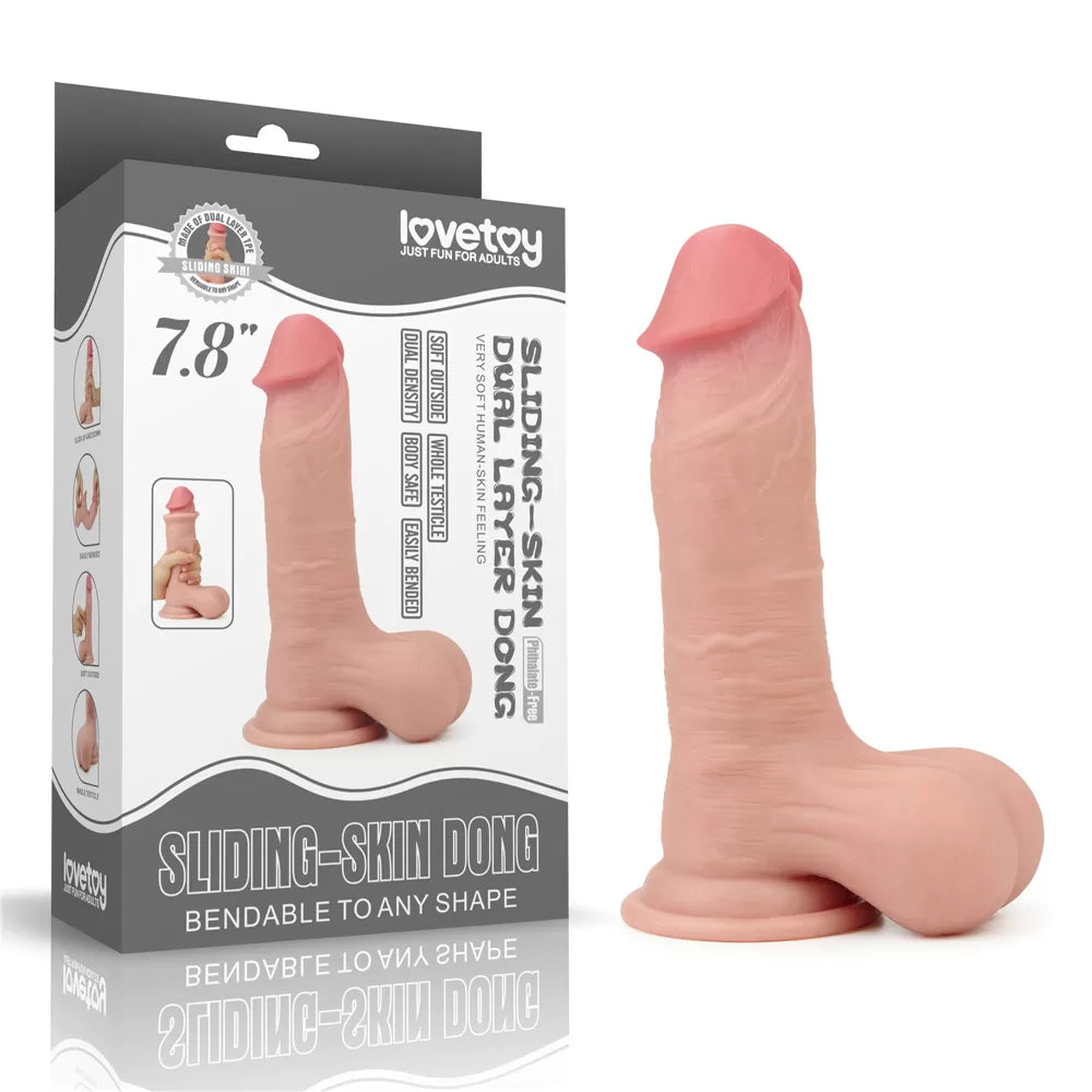 Tam Testis Hareketli Kayar Deri Ultra Yumuşak Doku Çift Katmanlı Kıkırdaklı Realistik Dildo Gerçekçi Yapay Penis 20x4.5 CM