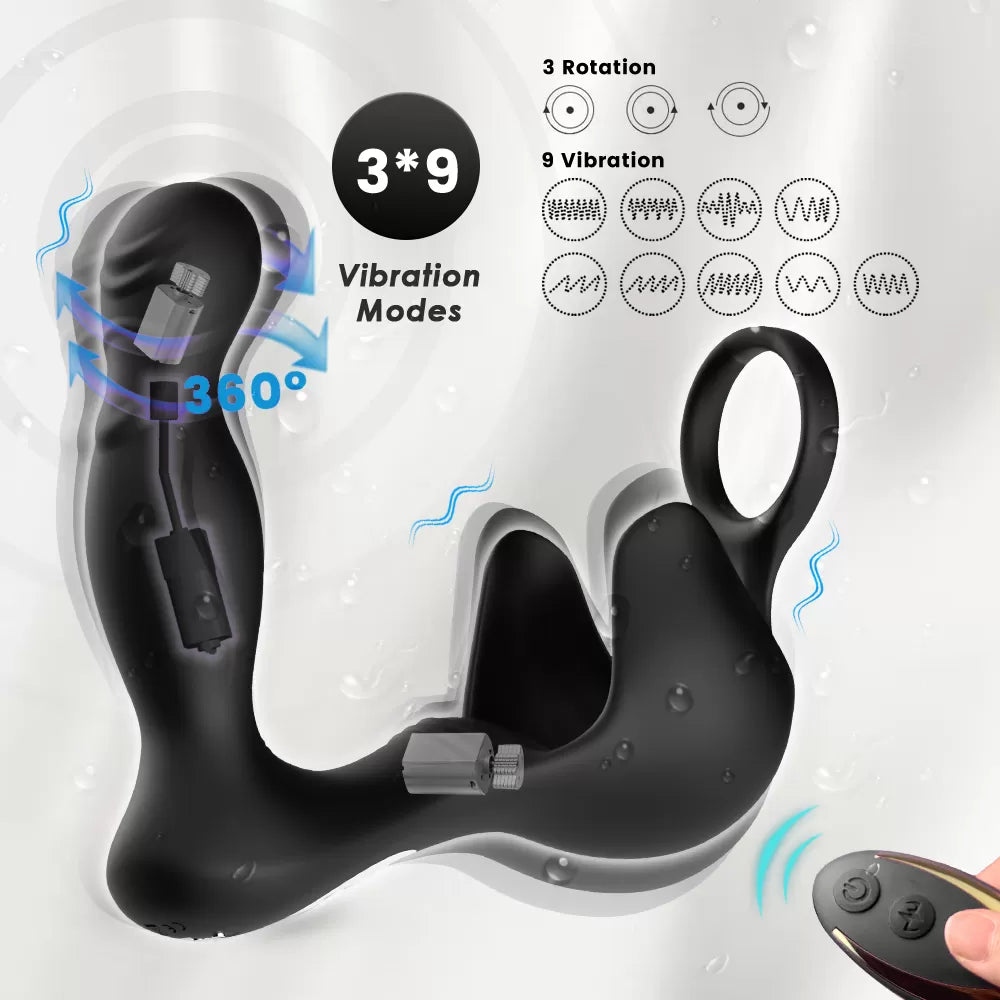 Gale Max - Manyetik Şarjlı Uzaktan Kumandalı 360° Dönen Perine ve Testis Uyarıcı Halkalı Prostat Masaj Vibratör
