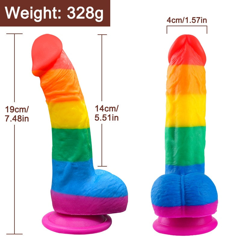 Onur Bayrağı Renkli Ultra Yumuşak Doku Silikon Gerçekçi Yapay Penis Realistik Dildo 19x4 CM