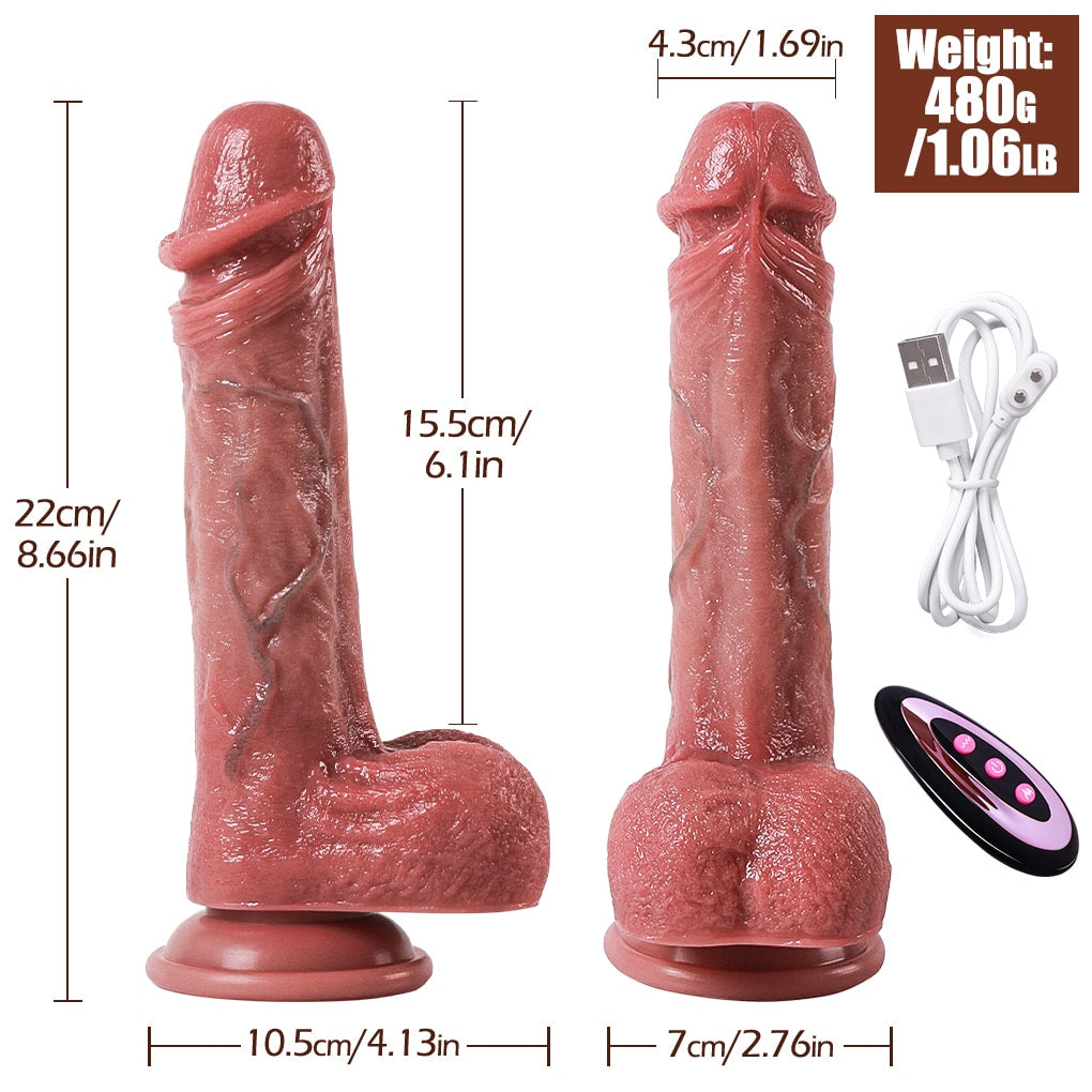Jake - Şarjlı Uzaktan Kumandalı Isıtmalı İleri Geri Hareketli ve Rotasyonlu Realistik Dildo Gerçekçi Yapay Penis 22 CM