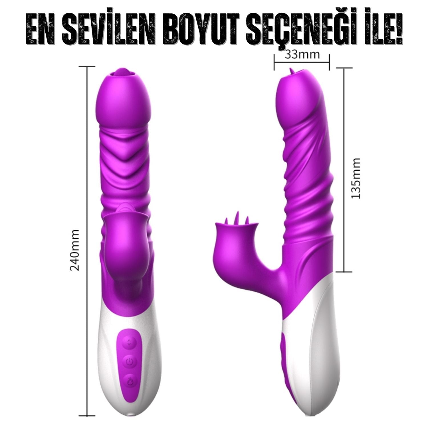 T10 - Şarjlı Akıllı Isıtmalı İleri Geri ve Dil Hareketli G-Spot ve Klitoris Uyarıcı 2 in 1 Yapay Penis Rabbit Vibratör