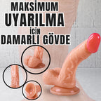Güçlü Vantuzlu Eğik ve Damarlı Realistik Dildo Gerçekçi Yapay Penis 15x4 CM
