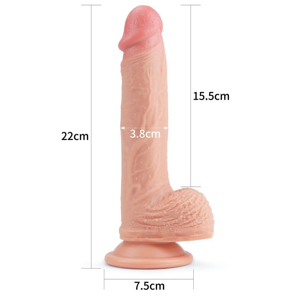 Çift Katmanlı Yumuşak Doku Realistik Dildo Silikon Gerçekçi Yapay Penis 22x3.8 CM