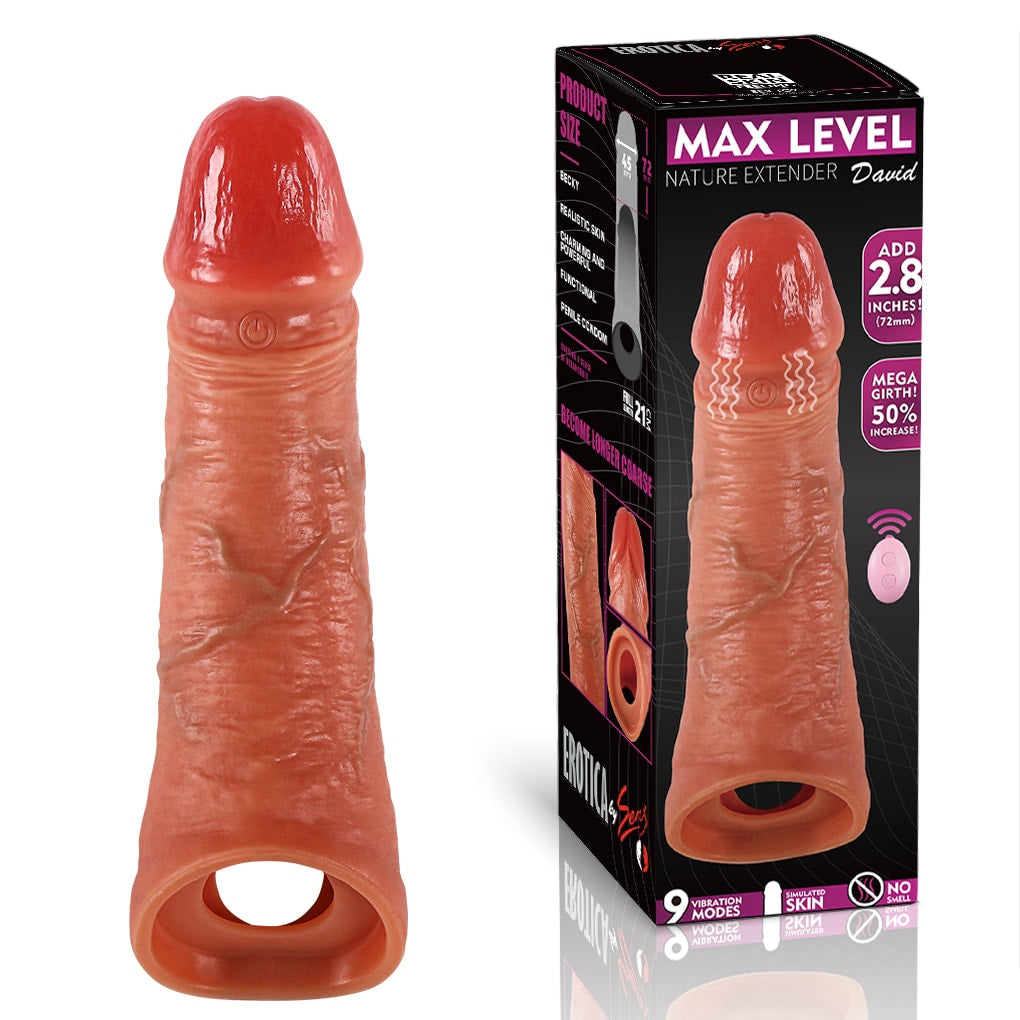 David - Uzaktan Kumandalı Şarjlı G Spot Uyarıcı Güçlü Titreşimli Ultra Realistik Penis Kılıfı - 7.2 CM Uzatmalı