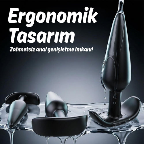 Başlangıç ve İleri Seviye Genişletmek İçin 3 Farklı Boyutta Karo Tabanlı Silikon Anal Plug Set - Siyah
