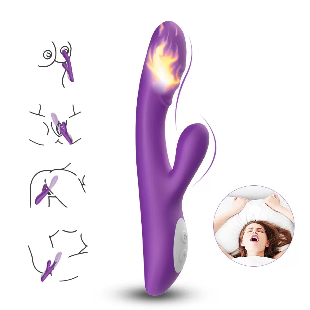 Spark - Şarjlı Isıtmalı Aynı Anda Klitoris ve G Spot Uyarıcı Güçlü Titreşimli 2 in 1 Rabbit Vibratör