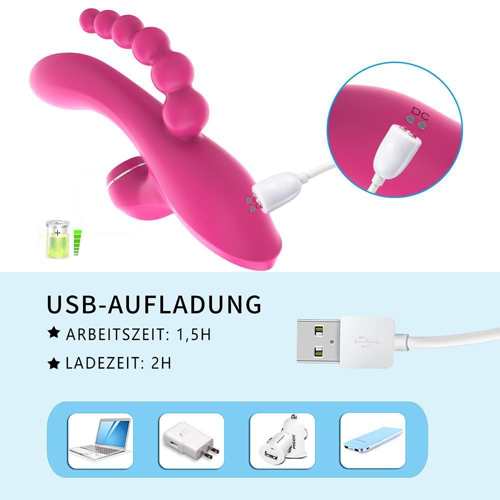 Abel - Şarjlı Triple Anal Beads G Spot ve Klitoris Uyarıcı Güçlü 3 in 1 Emiş Vibratör