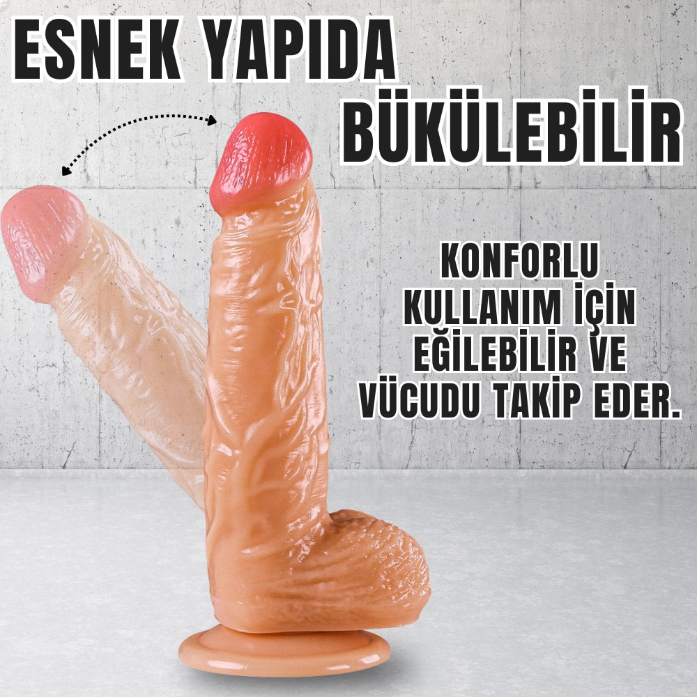 Güçlü Vantuzlu Damarlı Kalın Realistik Dildo Gerçekçi Yapay Penis 20x4.3 CM