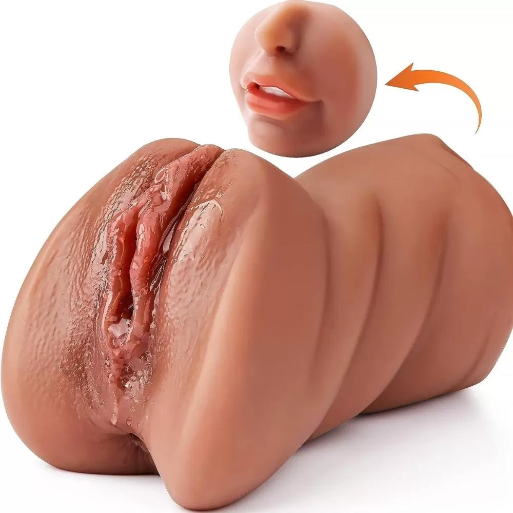 Daria - Realistik Doku Oral Anal Vajinal 3 in 1 Titreşimli Suni Vajina Mastürbatör 18 CM