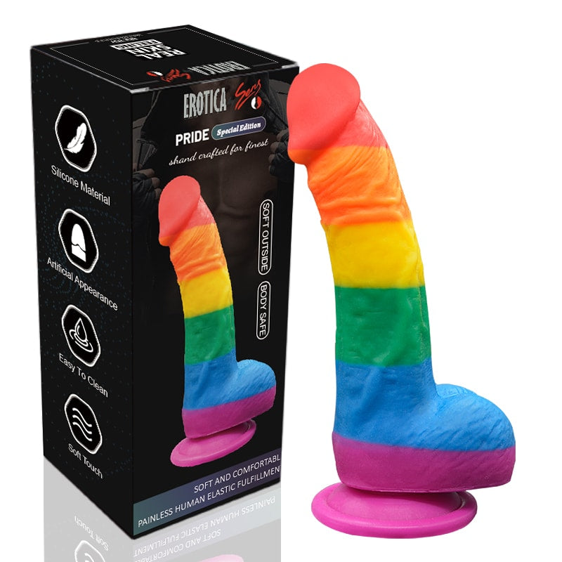 Onur Bayrağı Renkli Ultra Yumuşak Doku Silikon Gerçekçi Yapay Penis Realistik Dildo 19x4 CM
