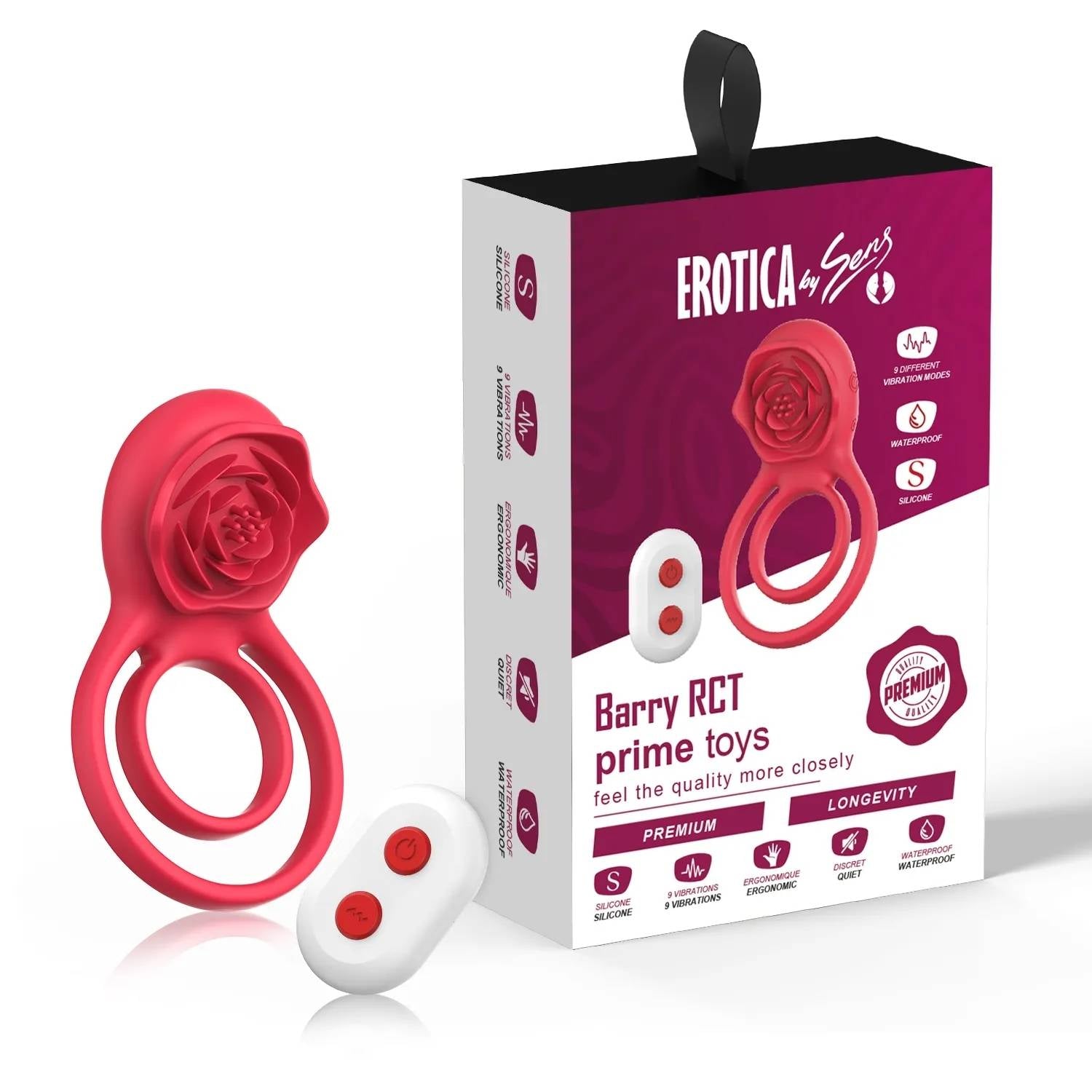 Barry RCT - Şarjlı Kablosuz Uzaktan Kumandalı Gül Tasarımlı Klitoris Uyarıcı Titreşimli Testis ve Penis Halkası