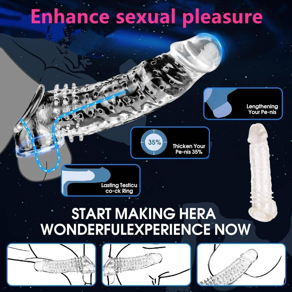 Gerçekçi Doku Penis Büyütücü ve Kalınlaştırıcı 4 CM Uzatmalı Şeffaf Realistik Penis Kılıfı 21 CM
