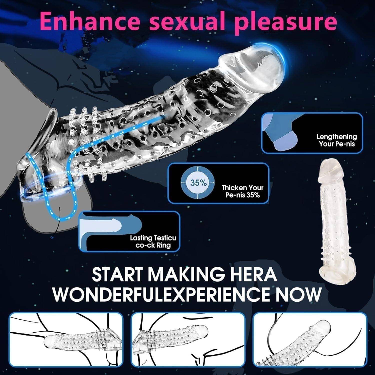 Gerçekçi Doku Penis Büyütücü ve Kalınlaştırıcı 4 CM Uzatmalı Şeffaf Realistik Penis Kılıfı 21 CM