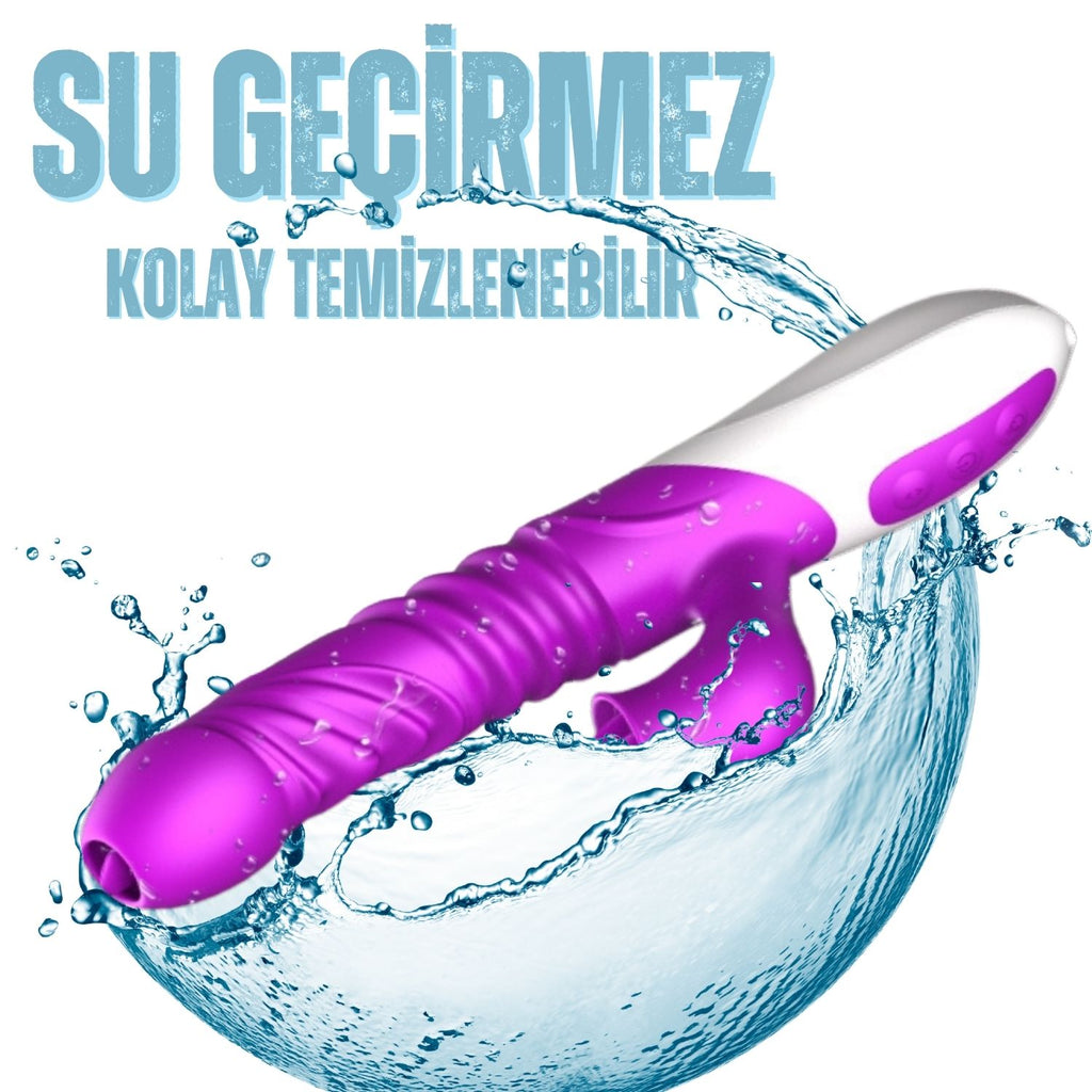 T10 - Şarjlı Akıllı Isıtmalı İleri Geri ve Dil Hareketli G-Spot ve Klitoris Uyarıcı 2 in 1 Yapay Penis Rabbit Vibratör