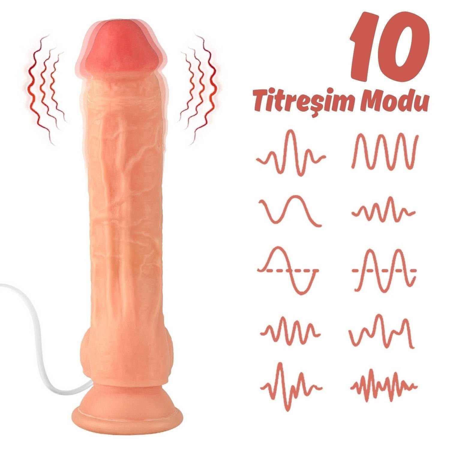 Jadon - Kumandalı Vantuzlu Güçlü Titreşimli Gerçekçi Yapay Penis Realistik Dokuda Dildo 23 CM