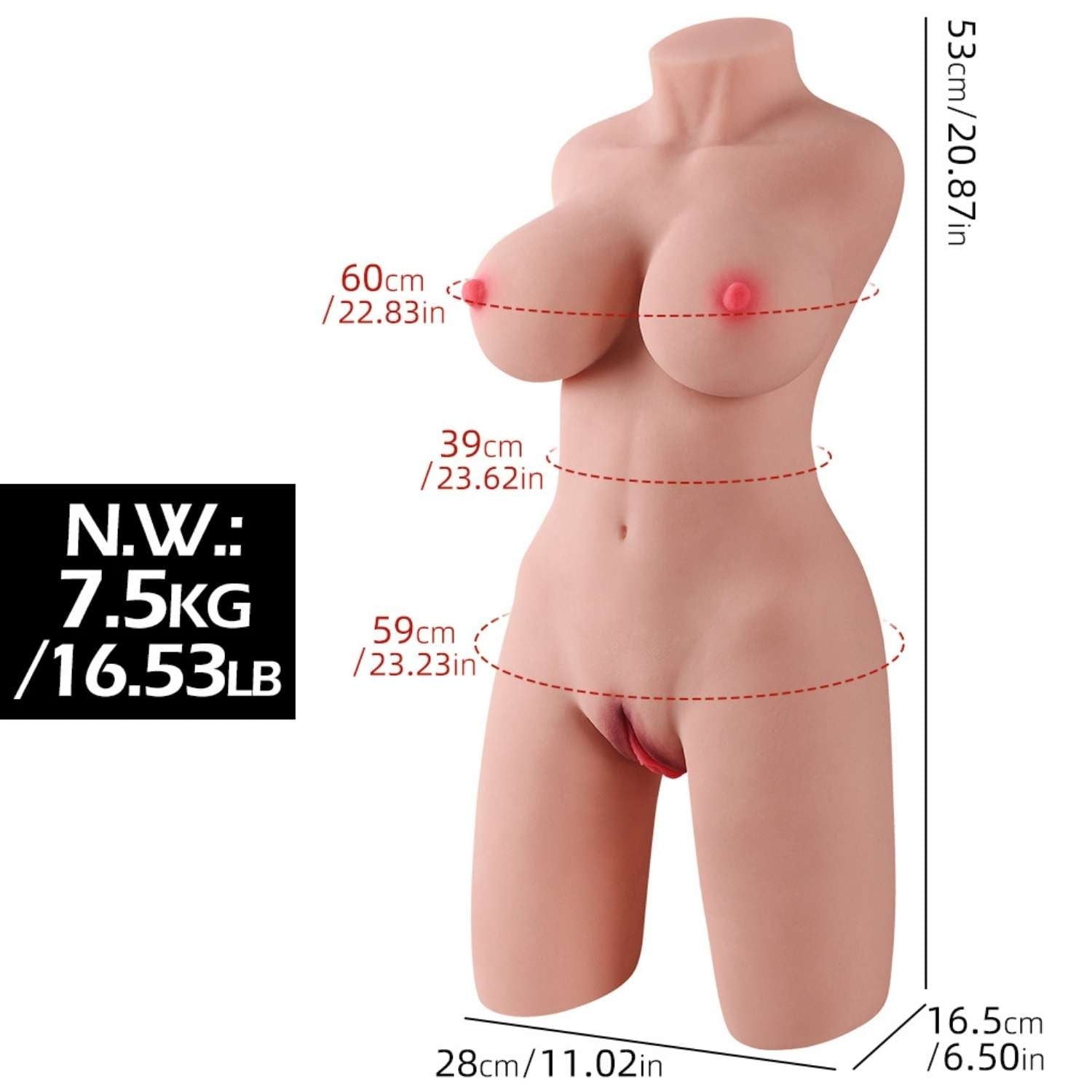 Lana - Büyük Boy Anal Vajina Girişli Realistik Manken Titreşimli Isıtmalı 2 in 1 Suni Vajina Mastürbatör 7.5 KG