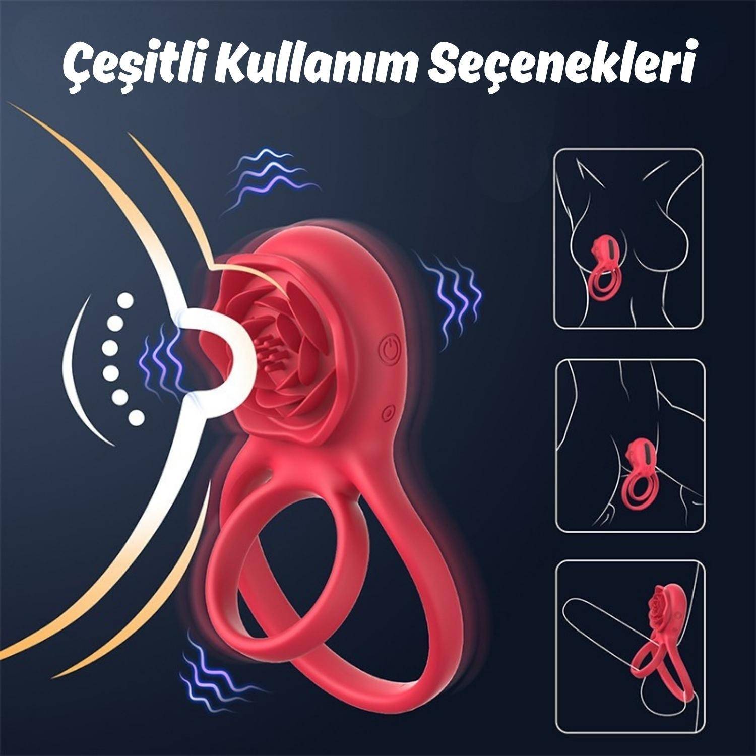 Barry RCT - Şarjlı Kablosuz Uzaktan Kumandalı Gül Tasarımlı Klitoris Uyarıcı Titreşimli Testis ve Penis Halkası