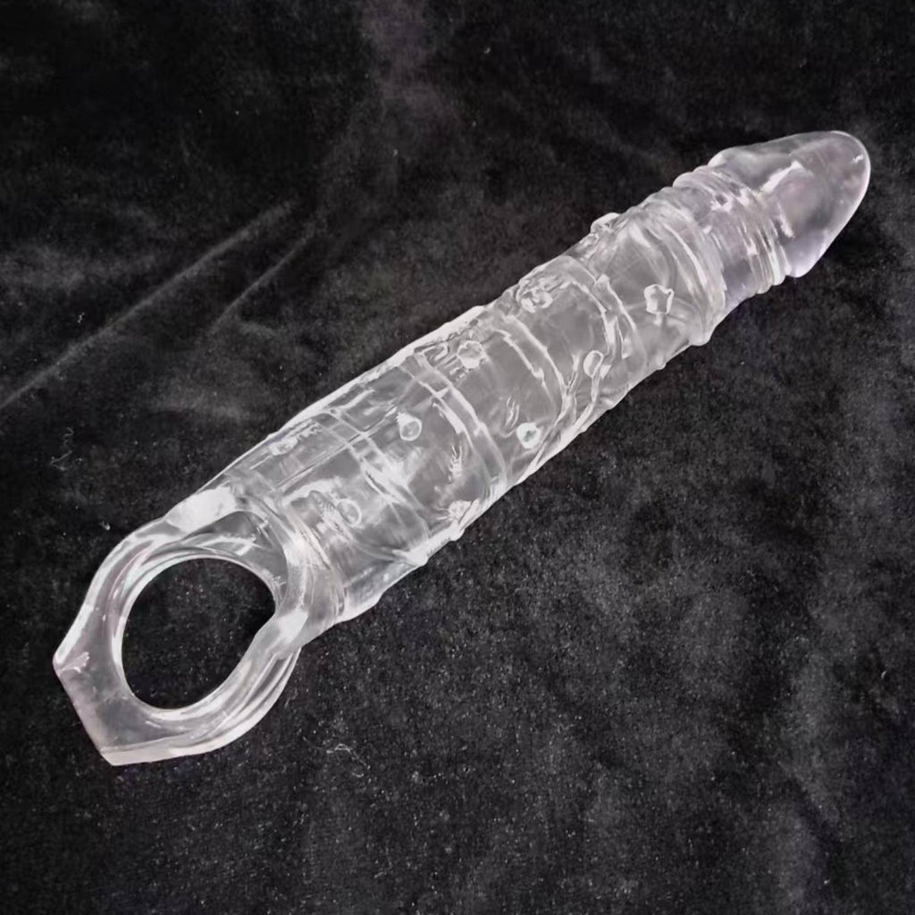 Gerçekçi Doku Penis Büyütücü ve Kalınlaştırıcı 6 CM Uzatmalı Şeffaf Realistik Penis Kılıfı 25 CM