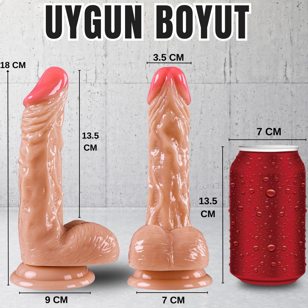 Güçlü Vantuzlu Eğik ve Damarlı Realistik Dildo Gerçekçi Yapay Penis 18x3.5 CM