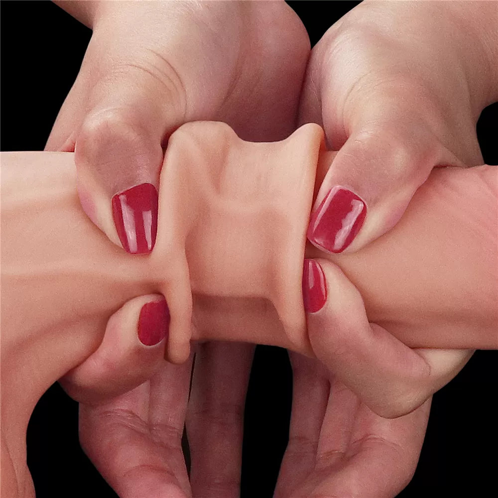 Tam Testis Hareketli Kayar Deri Ultra Yumuşak Doku Çift Katmanlı Kıkırdaklı Realistik Dildo Gerçekçi Yapay Penis 22x4.5 CM
