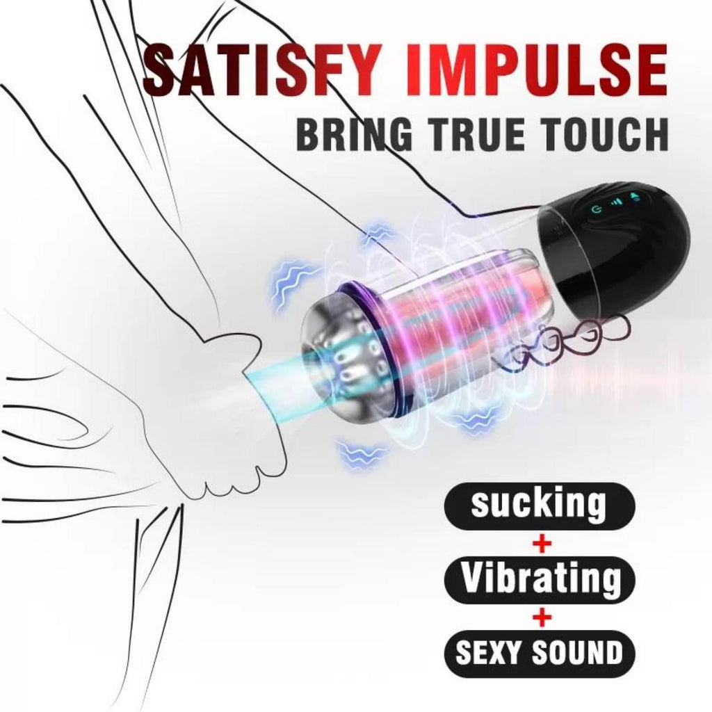 Masterbator - Şarjlı İnleme Sesli Titreşimli ve Emiş Güçlü Penis Pompası Suni Vajina Tam Otomatik Mastürbatör
