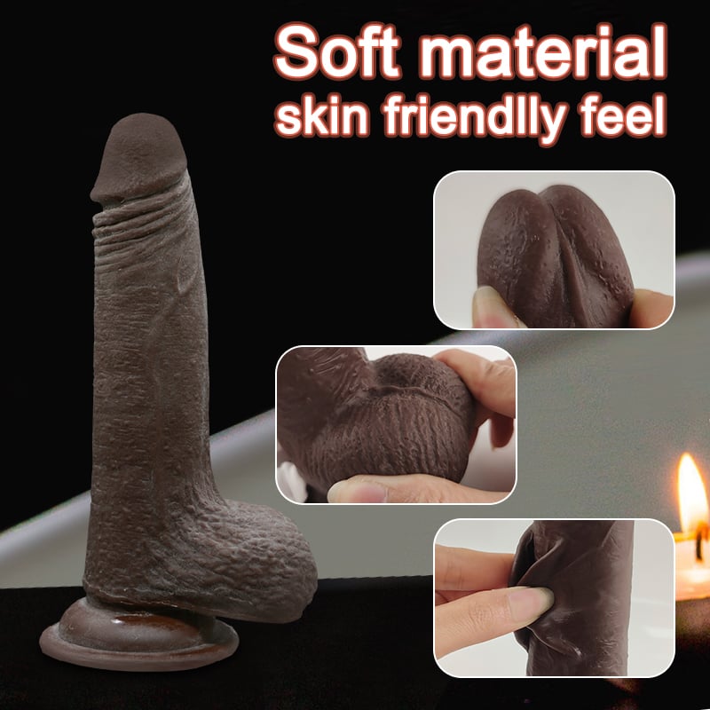 Hareketli Kayar Deri Çift Katmanlı Realistik Dildo Ultra Yumuşak Siyahi Gerçekçi Yapay Penis 17x3.7 CM