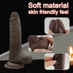 Hareketli Kayar Deri Çift Katmanlı Realistik Dildo Ultra Yumuşak Siyahi Gerçekçi Yapay Penis 17x3.7 CM
