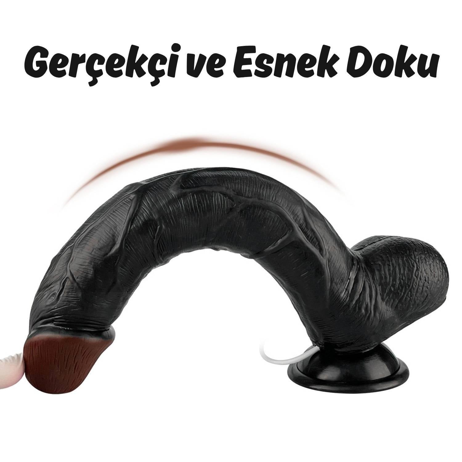 Thomas - Kumandalı Büyük Boy Güçlü Titreşimli Gerçekçi Zenci Yapay Penis Realistik Dokuda Dildo 28 CM