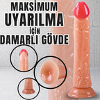 Güçlü Vantuzlu Damarlı Testissiz Realistik Dildo Anal Vajina Kullanım Gerçekçi Yapay Penis 21x3.5 CM