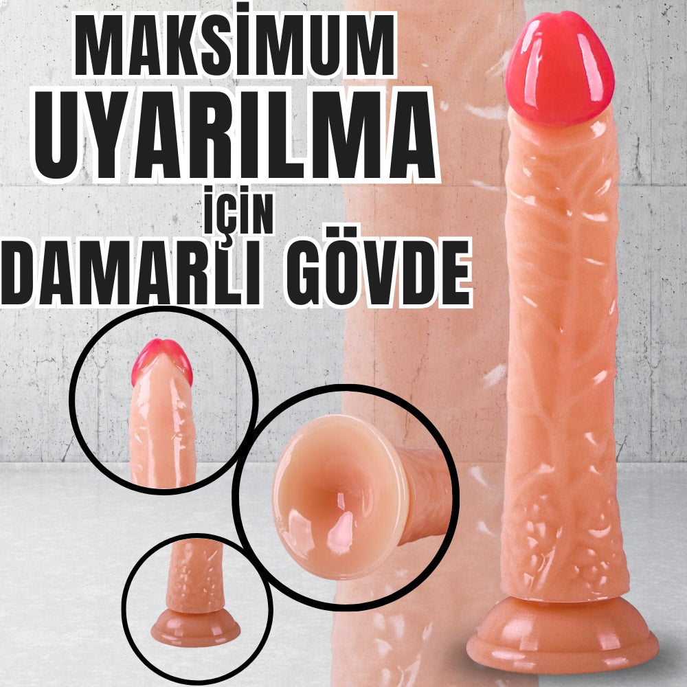 Güçlü Vantuzlu Damarlı Testissiz Realistik Dildo Anal Vajina Kullanım Gerçekçi Yapay Penis 21x3.5 CM