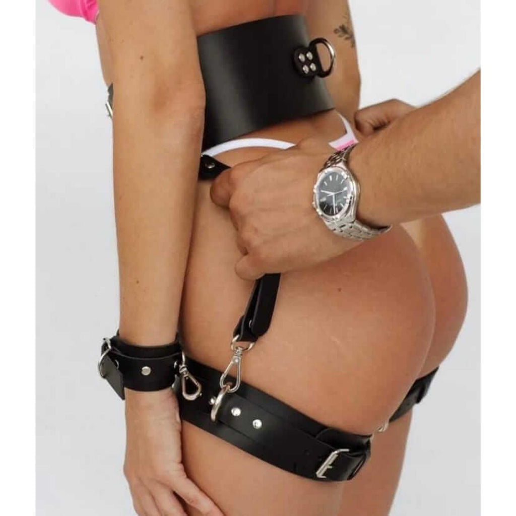 Sens Fantezi İç Giyim Pozisyonlar İçin Fetiş Bel Bacak Kemeri Deri Siyah Harness Set - J433
