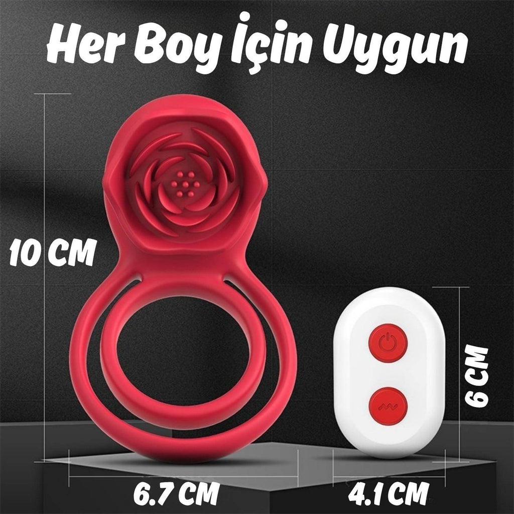Barry RCT - Şarjlı Kablosuz Uzaktan Kumandalı Gül Tasarımlı Klitoris Uyarıcı Titreşimli Testis ve Penis Halkası