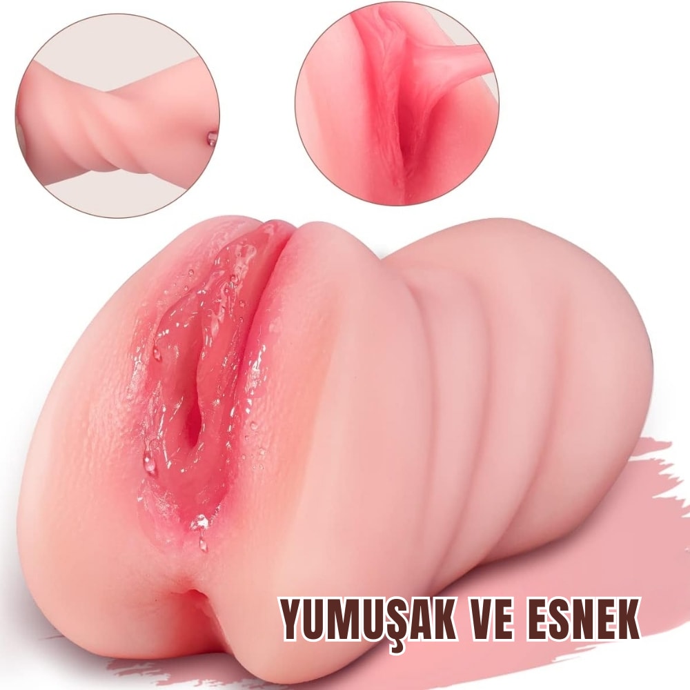Daria - Realistik Doku Oral Anal Vajinal 3 in 1 Titreşimli Suni Vajina Mastürbatör 18 CM
