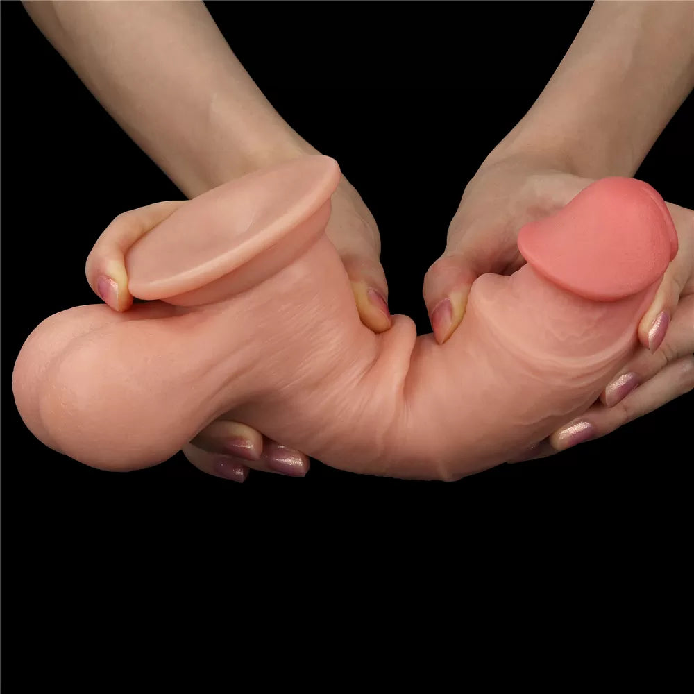 Tam Testis Hareketli Kayar Deri Ultra Yumuşak Doku Çift Katmanlı Kıkırdaklı Realistik Dildo Gerçekçi Yapay Penis 20x4.5 CM
