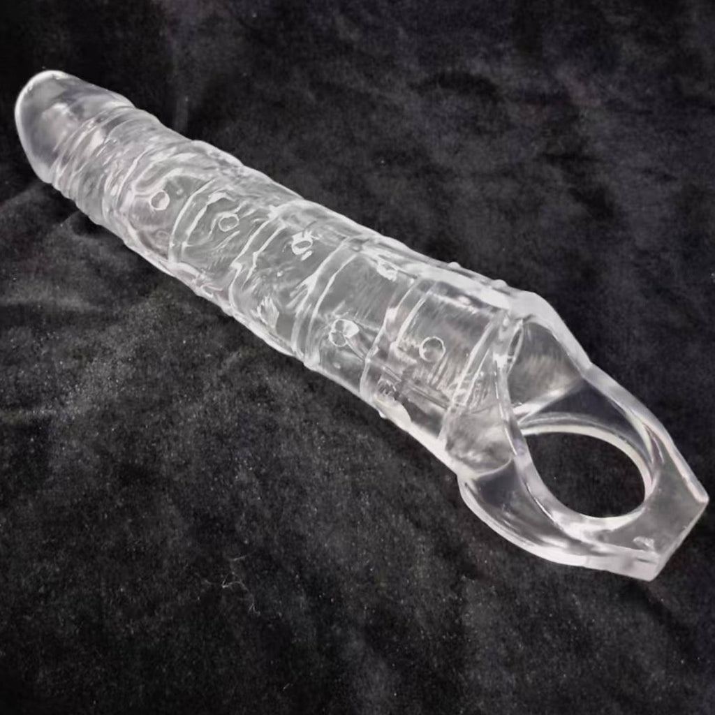 Gerçekçi Doku Penis Büyütücü ve Kalınlaştırıcı 6 CM Uzatmalı Şeffaf Realistik Penis Kılıfı 25 CM