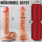 Güçlü Vantuzlu Damarlı Kalın Realistik Dildo Büyük Boy Gerçekçi Yapay Penis 23x4.5 CM