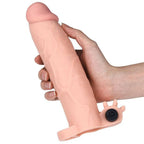 Gerçekçi Doku Penis Büyütücü ve Kalınlaştırıcı 5.5 CM Uzatmalı Klitoris Uyarıcı Titreşimli Realistik Penis Kılıfı 20 CM