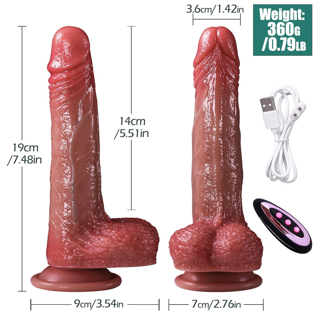 Louis - Şarjlı Uzaktan Kumandalı Isıtmalı İleri Geri Hareketli ve Rotasyonlu Realistik Dildo Gerçekçi Yapay Penis 19 CM