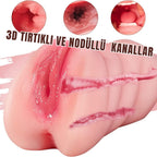 Daria - Realistik Doku Oral Anal Vajinal 3 in 1 Titreşimli Suni Vajina Mastürbatör 18 CM