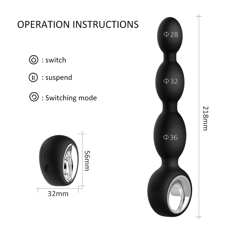 Milly - Şarjlı Uzaktan Kumandalı Tutma Aparatlı Boncuk Prostat Uyarıcı Vibratör Silikon Titreşimli Anal Beads Plug